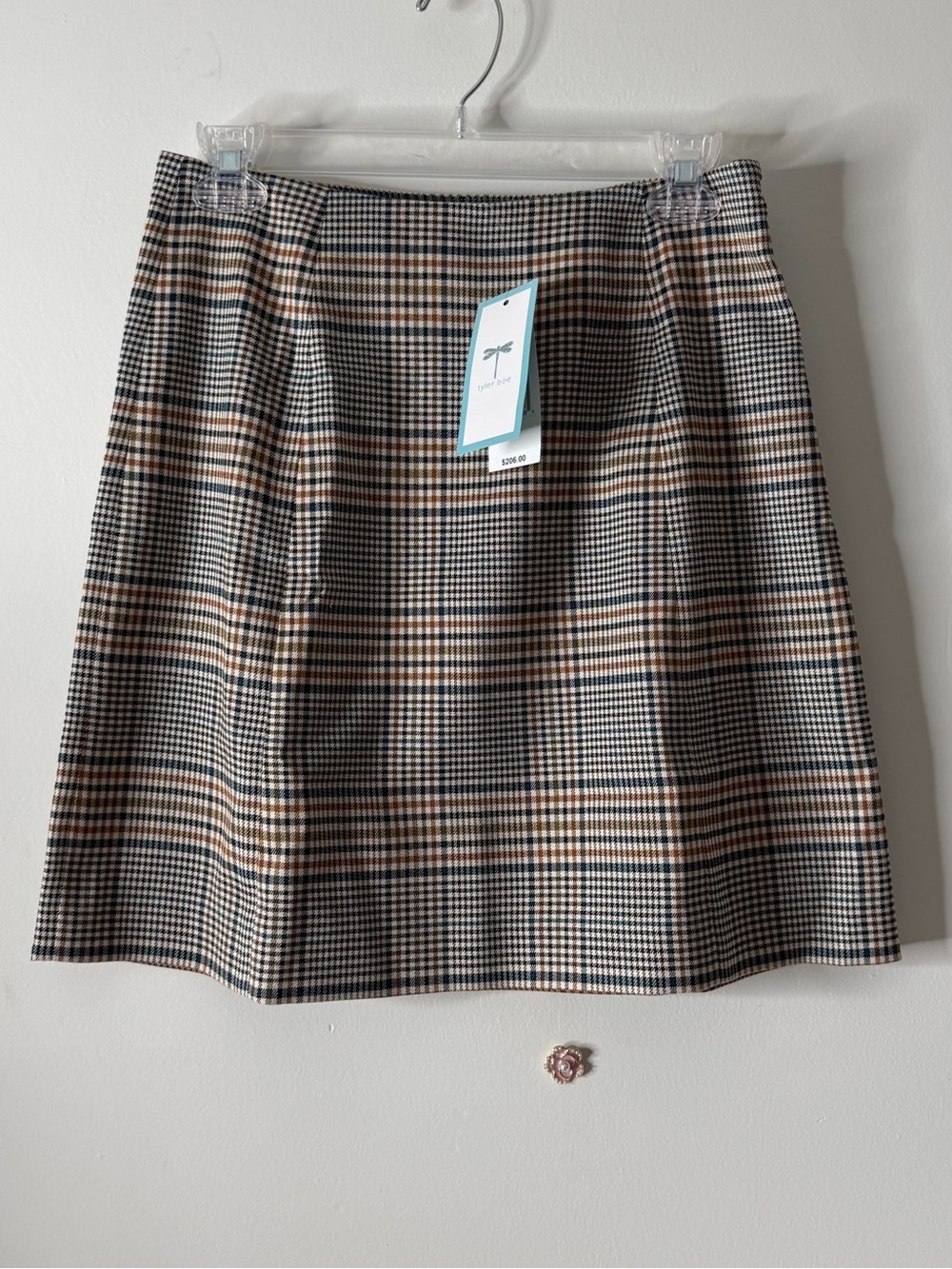Tyler Boe Plaid A-Line Mini Skirt in Black, White & Tan